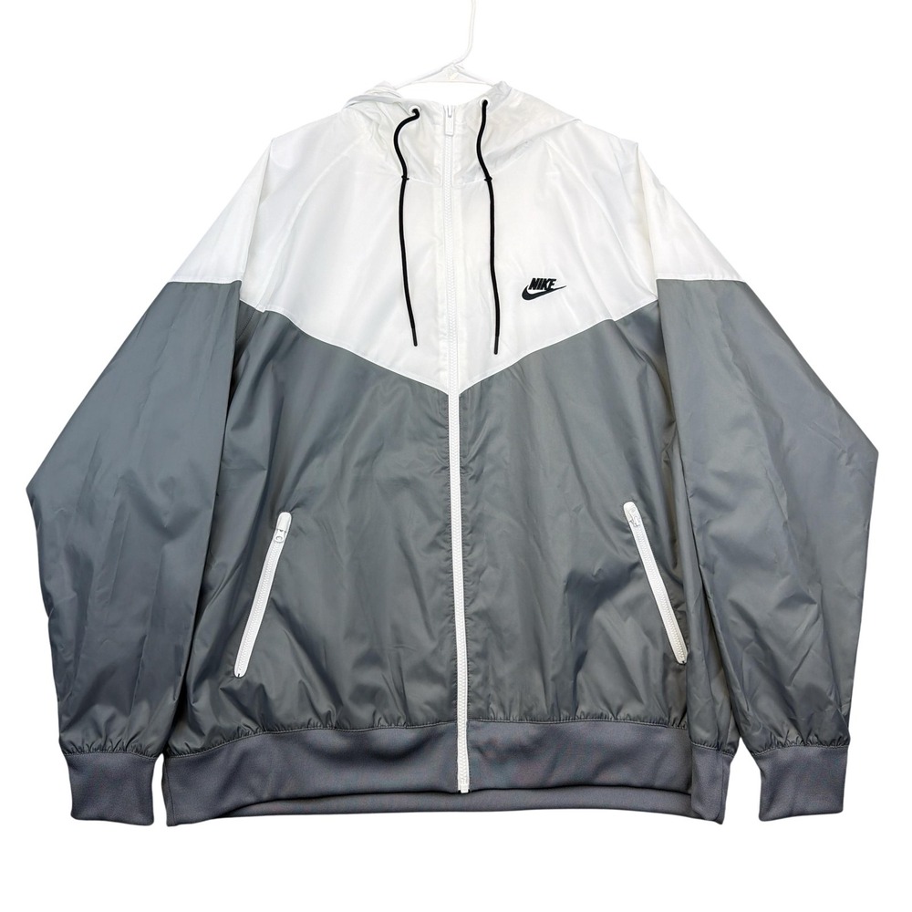 Nike Jacket Mens 2XL Gray White Hooded Colorblock Windbreaker DA0001-084